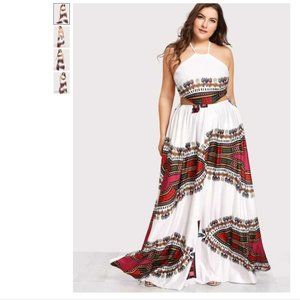 Plus Size Lace Up Backless Dress